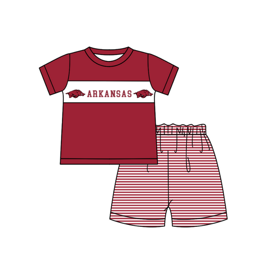 MOQ 5 pcs maroon short sleeves top stripe shorts boys team outfit