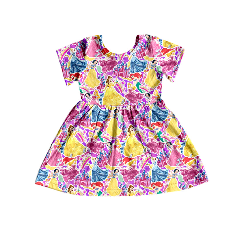 MOQ 3 pcs short sleeves hot pink princess baby girls dress