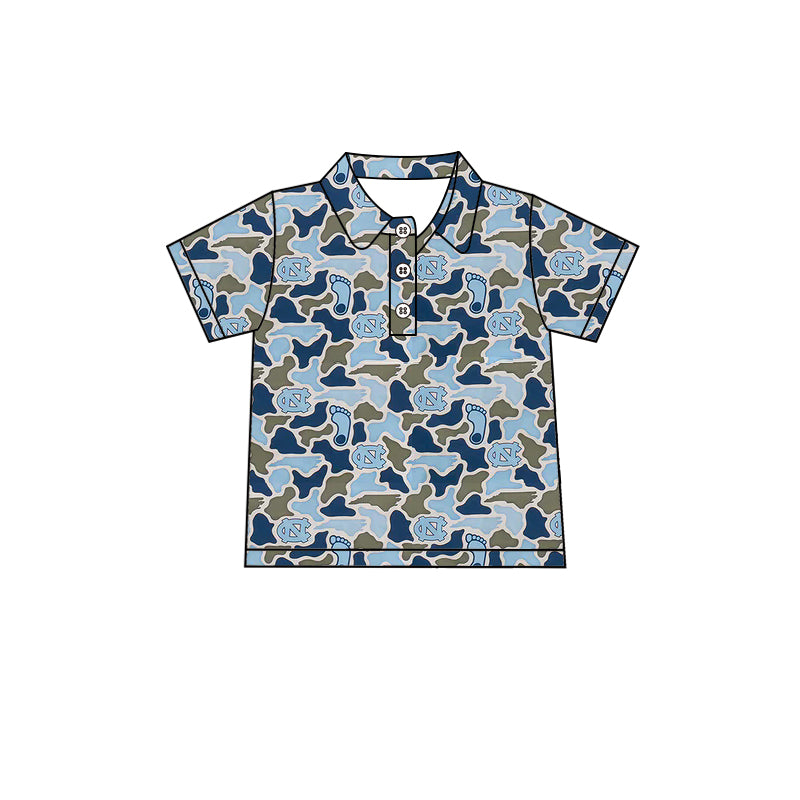 MOQ 5 pcs short sleeves light blue camo kids boys team polo shirt