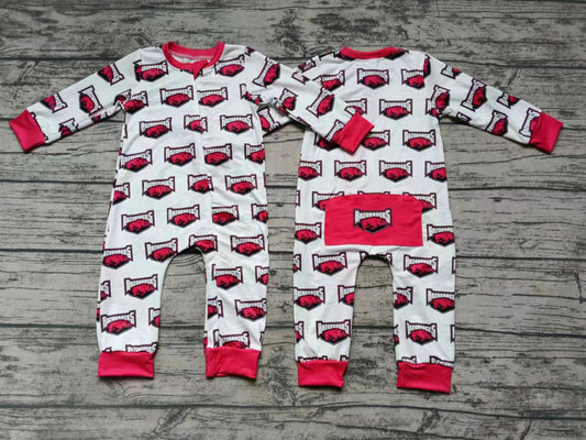 MOQ 3 PCS hogs long sleeves baby kids zipper team romper