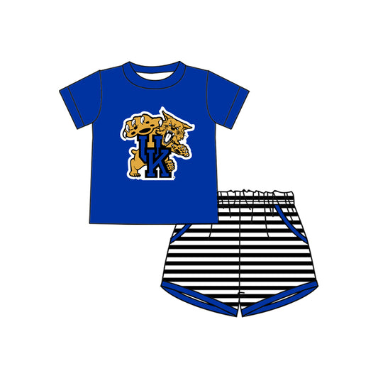 MOQ 5 pcs blue U K top stripe shorts boys team outfits