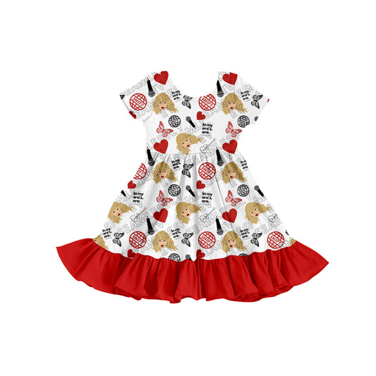 MOQ 3 pcs short sleeves heart butterfly ears singer girls dress