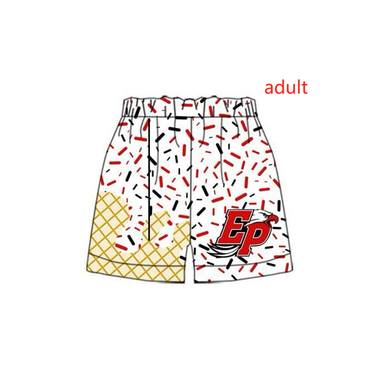 Deadline Jan 27 red sprinkle E P adult men team shorts