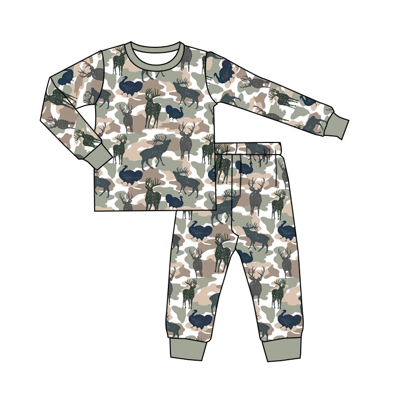 MOQ 5 deer long sleeves camo boy hunting pajamas