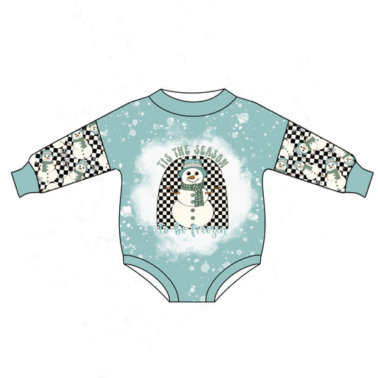 MOQ 5 PCS tis the season snowman plaid baby winter romper
