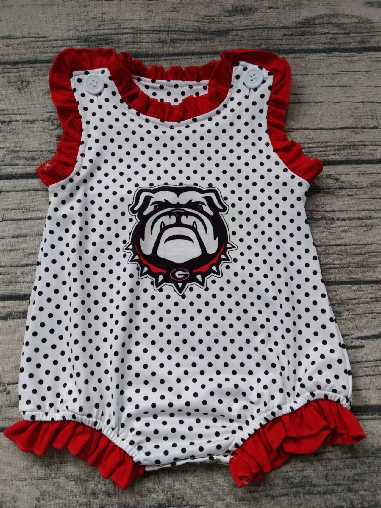 MOQ 3 pcs sleeveless polka dots G baby girl team romper