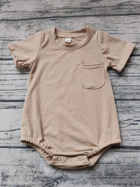 MOQ 3 pcs khaki shorts sleeves pocket baby summer romper