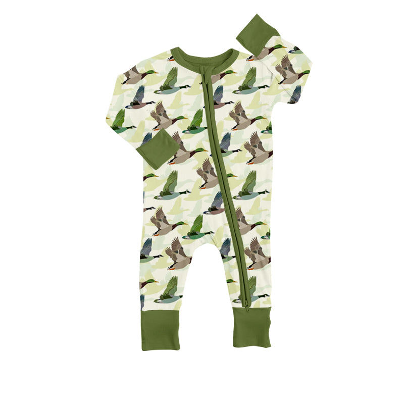 MOQ 5 PCS green duck baby kids hunting zipper romper