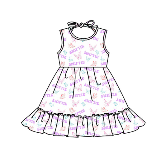 MOQ 3 pcs sleeveless white butterfly ruffle ears singer girls dress