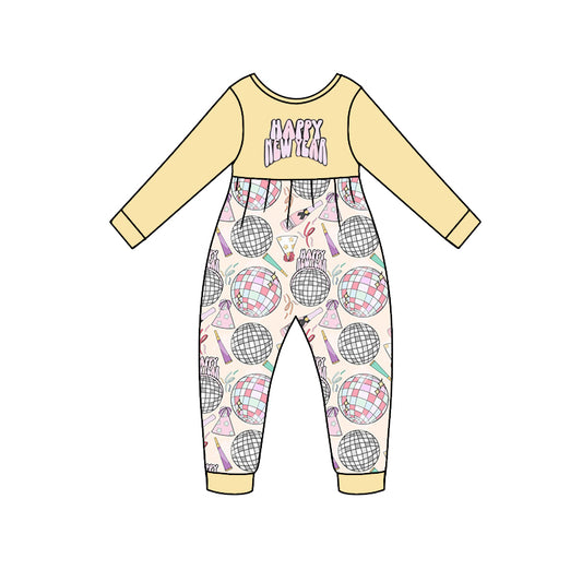 MOQ 5 PCS happy new year yellow baby romper