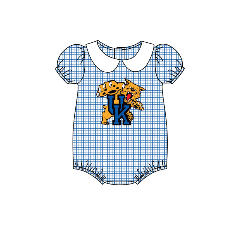 MOQ 3 pcs Blue plaid short sleeves U K girls team romper