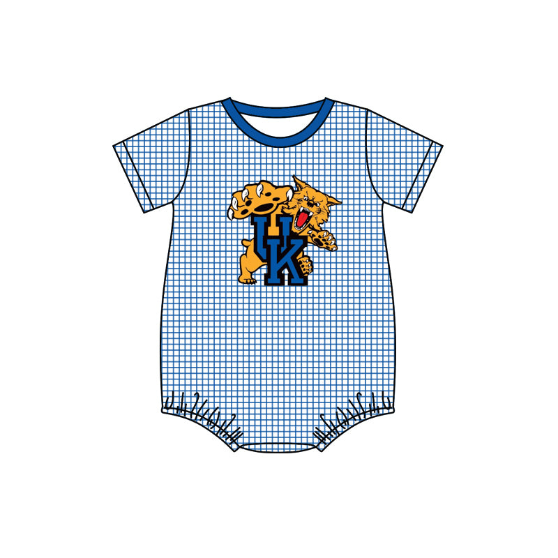 MOQ 3 pcs Blue plaid short sleeves U K boys team romper