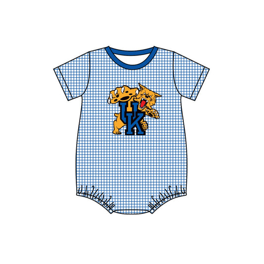 MOQ 3 pcs Blue plaid short sleeves U K boys team romper