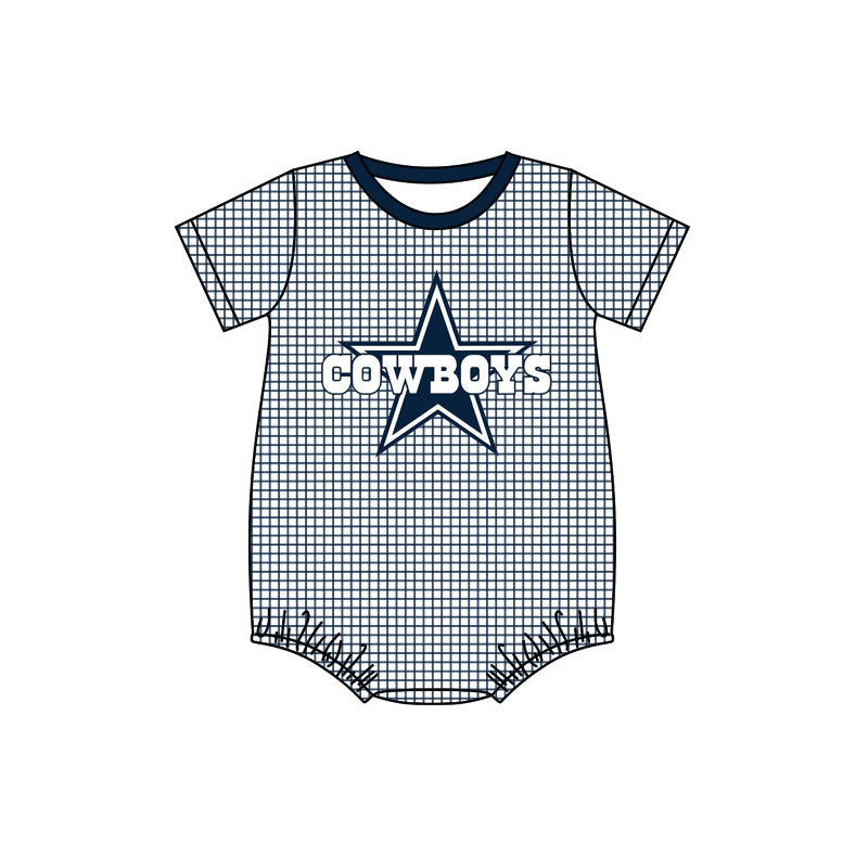 MOQ 3 pcs Blue plaid short sleeves cowboy star boys team romper