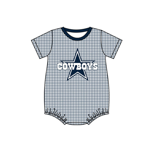 MOQ 3 pcs Blue plaid short sleeves cowboy star boys team romper