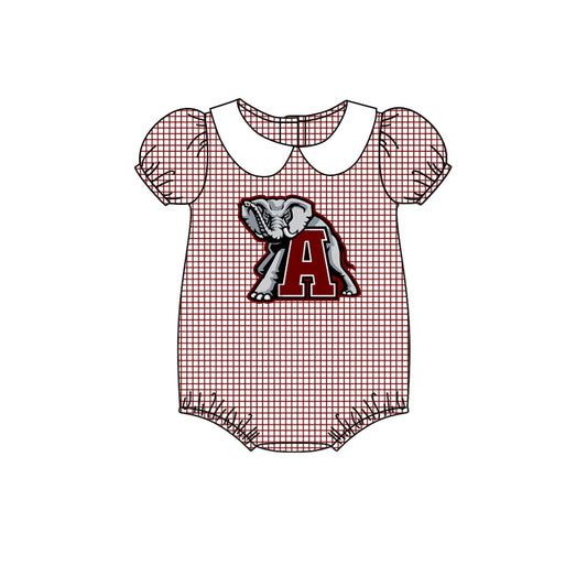 MOQ 3 pcs plaid short sleeves A elephant girls team romper