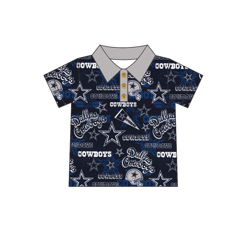 MOQ 3 pcs short sleeves cowboy kids boys polo team shirt