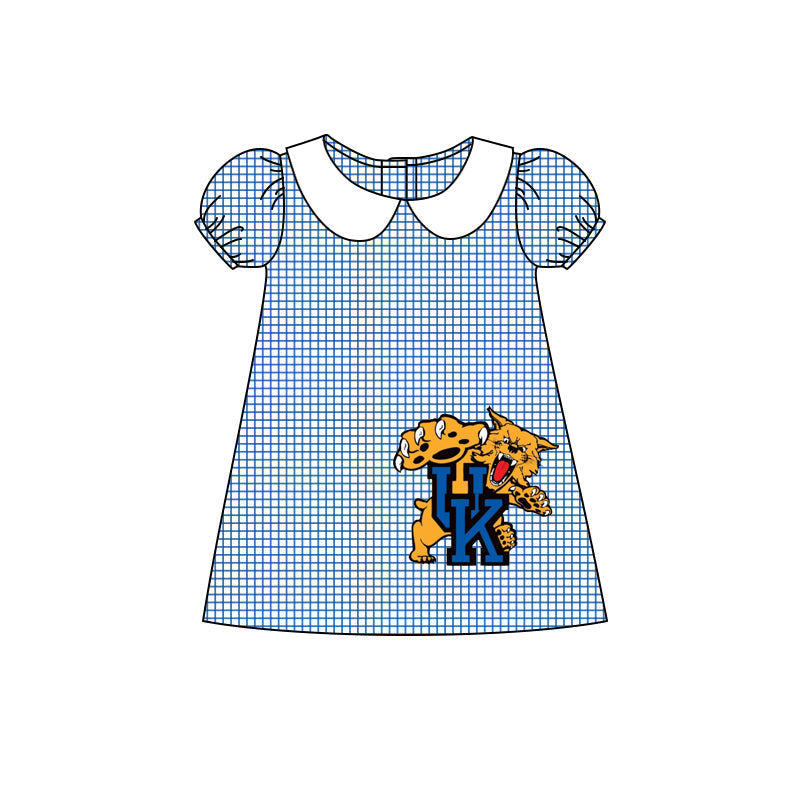 MOQ 3 pcs blue plaid short sleeves U K girls team dress