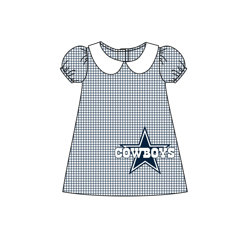 MOQ 3 pcs plaid short sleeves cowboy girls team dress