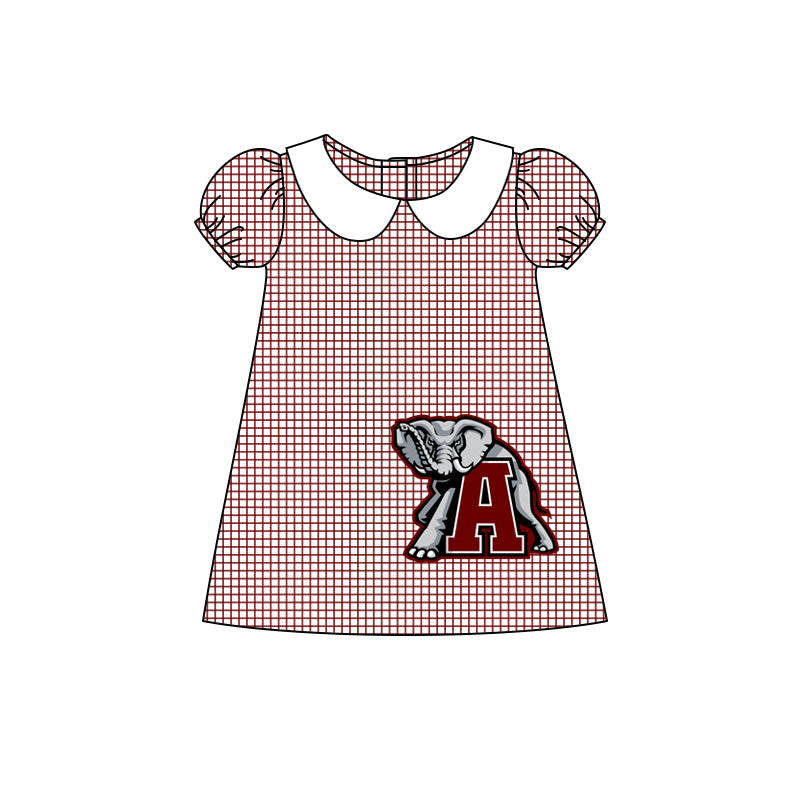 MOQ 3 pcs plaid short sleeves elephant girls team dress