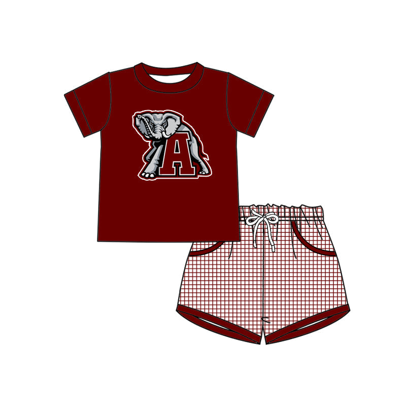 MOQ 3 short sleeves A elephant top plaid shorts boys team outfits