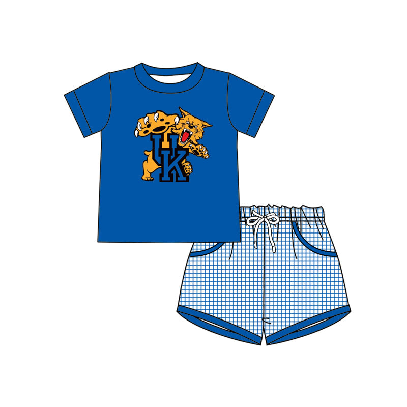 MOQ 3 short sleeves blue U K top plaid shorts boys team outfits