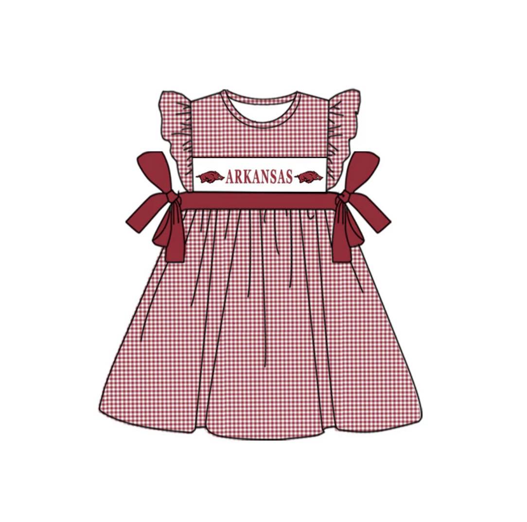 MOQ 3 pcs plaid flutter sleeves hogs girls team dress