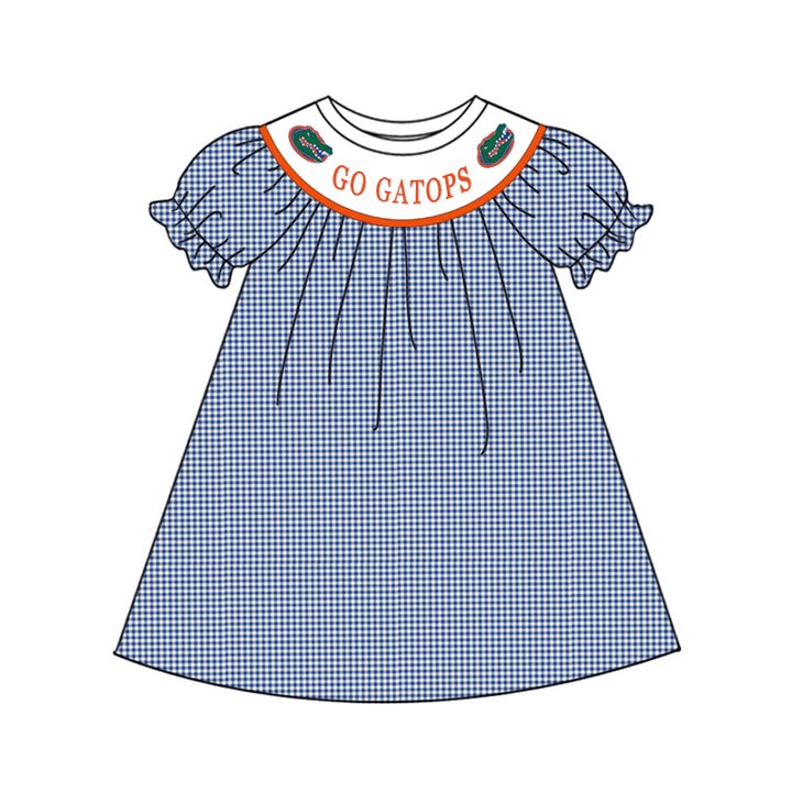 MOQ 3 pcs plaid short sleeves crocodile girls team dress