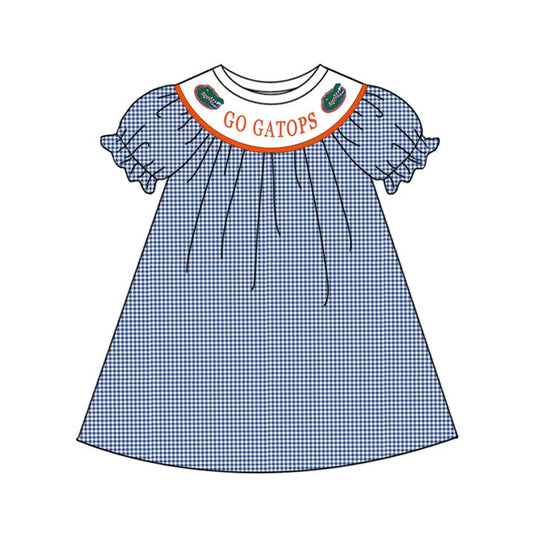 MOQ 3 pcs plaid short sleeves crocodile girls team dress