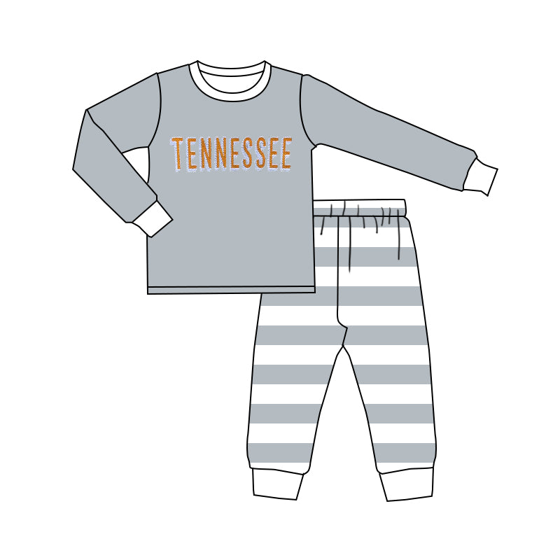 MOQ 3 Grey long sleeves T N top stripe pants kids team pajamas