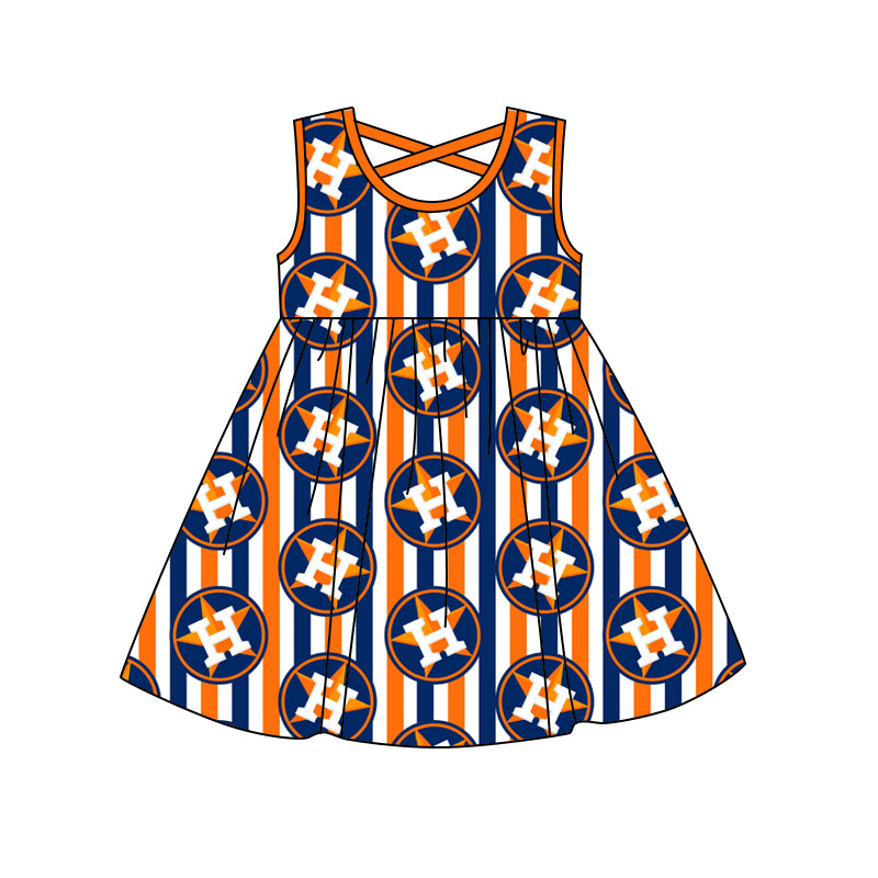 MOQ 3 pcs Sleeveless stripe H girls team dress