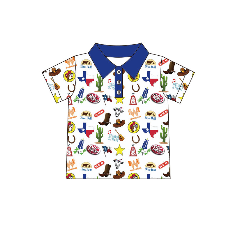 MOQ 3 pcs short sleeves T X boots cactus kids boys polo shirt