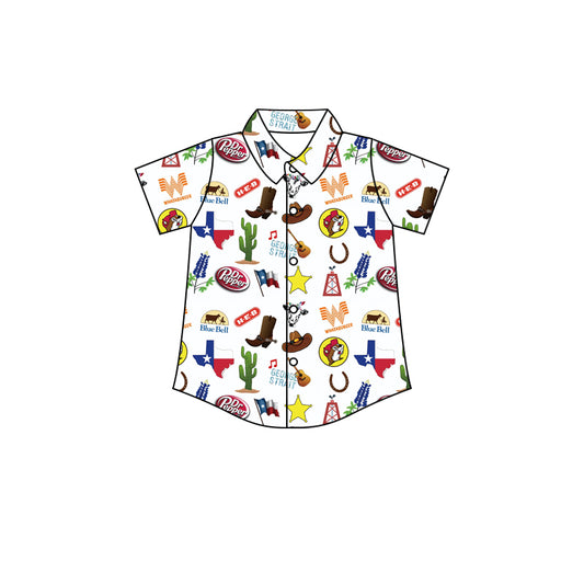 MOQ 3 short sleeves T X boots cactus boy button down shirt