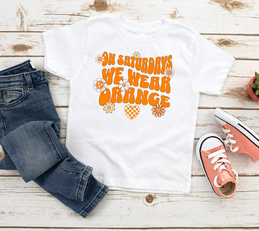 MOQ 3 pcs short sleeves T orange heart kids girls team shirt