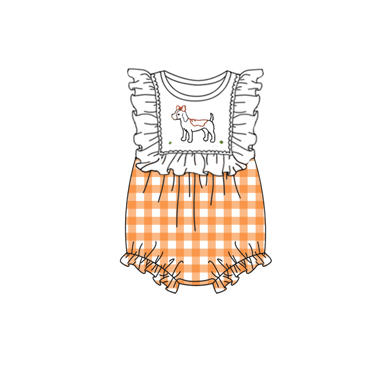 MOQ 3 pcs ruffle dog plaid T baby girls team romper