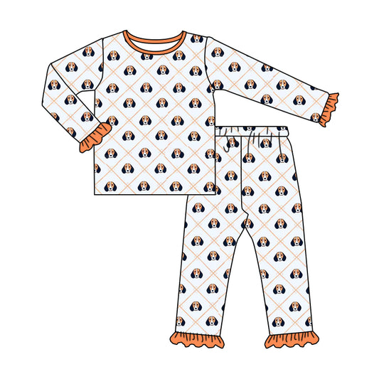 MOQ 3 long sleeves ruffle dog T kids girls team pajamas