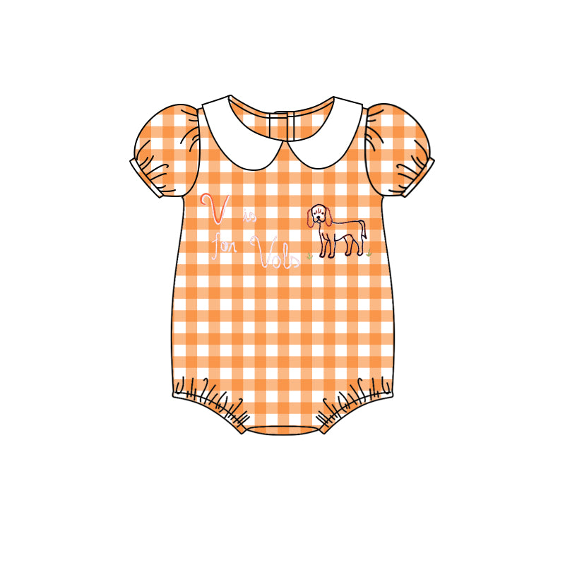 MOQ 3 pcs short sleeves plaid dog T baby girl team romper