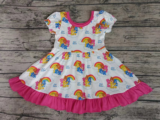 MOQ  3 short sleeves rainbow bear kids girls summer dress