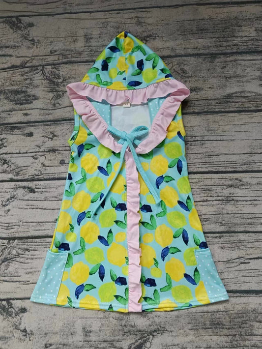 MOQ 3 sleeveless pockets lemon girls hooded swimming coverup