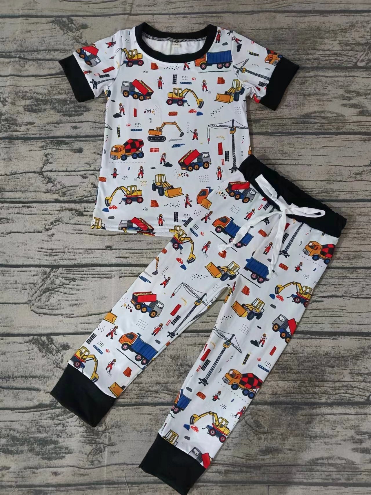 MOQ 3 Short sleeves constructions top pants boys pajamas