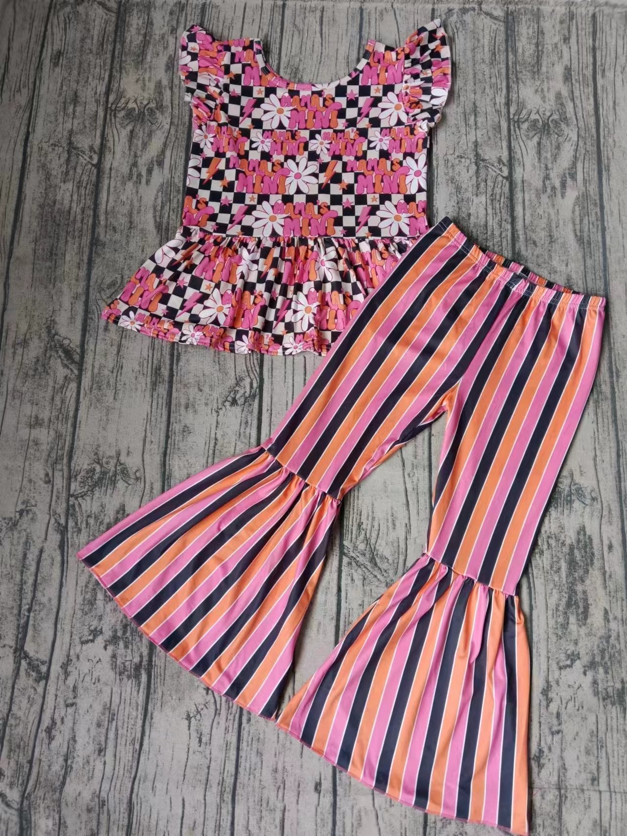 MOQ 3 Short sleeves mama's mini floral kids girls clothes