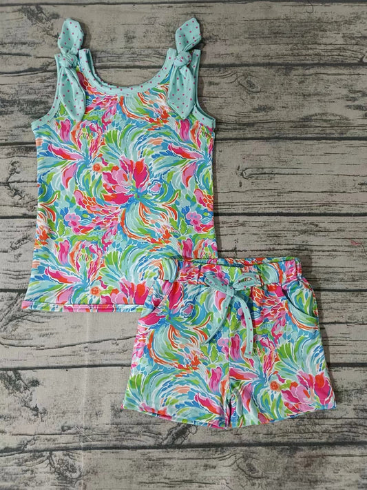 MOQ 3 watercolor top pocket shorts girls summer clothes