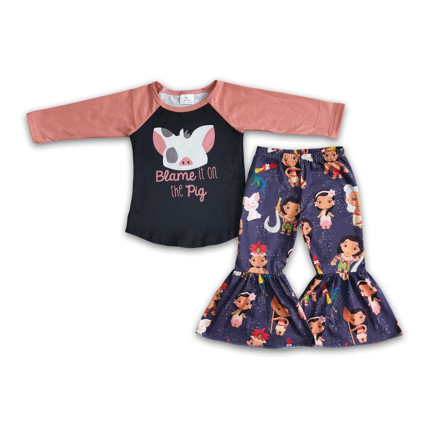 Pig print long sleeve pants girls clothing set