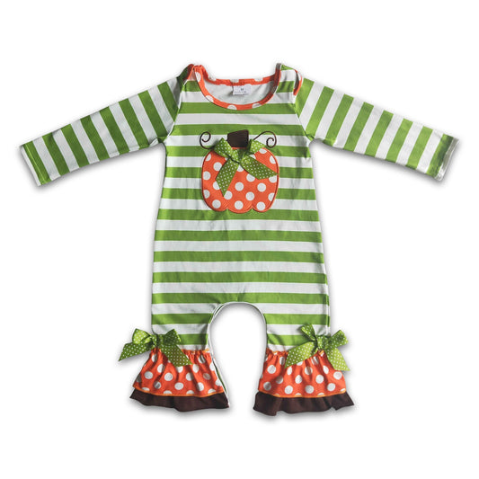 Long sleeve pumpkin embroidery baby romper