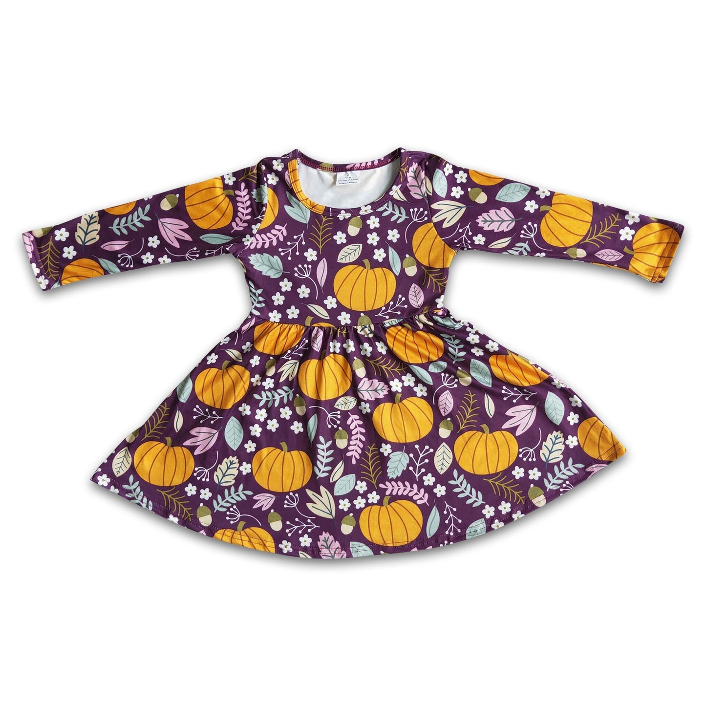 Girl Purple Pumpkin Long Sleeve Dress