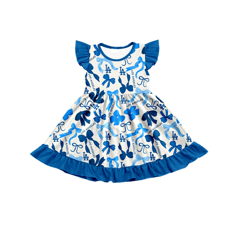 MOQ 3 pcs flutter sleeves L A bows girls team dress