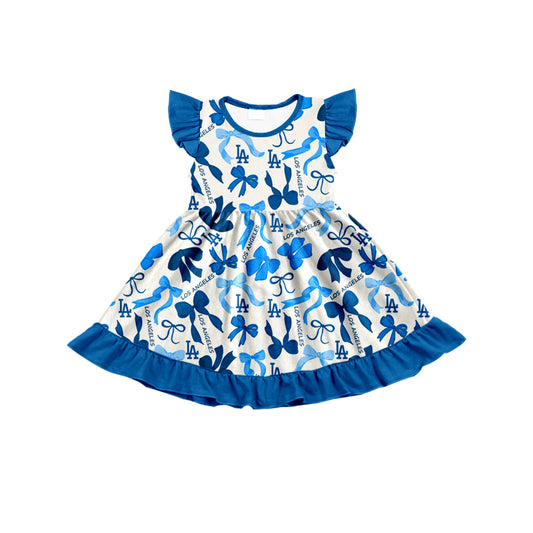 MOQ 3 pcs flutter sleeves L A bows girls team dress