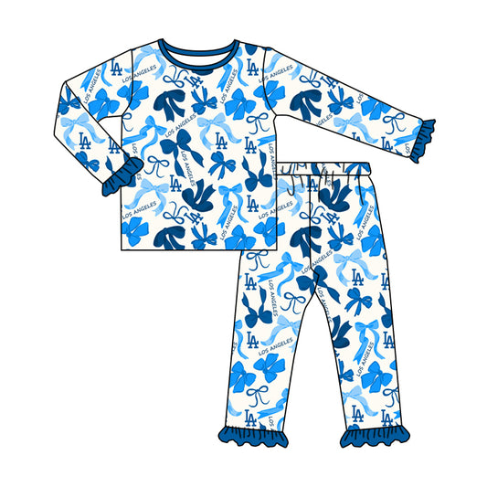 MOQ 3 Long sleeves L A bow kids girls team pajamas