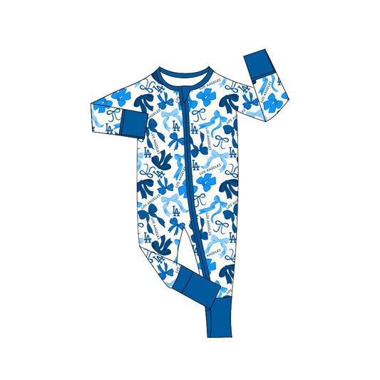 MOQ 3 pcs long sleeves L A bows baby team zip romper