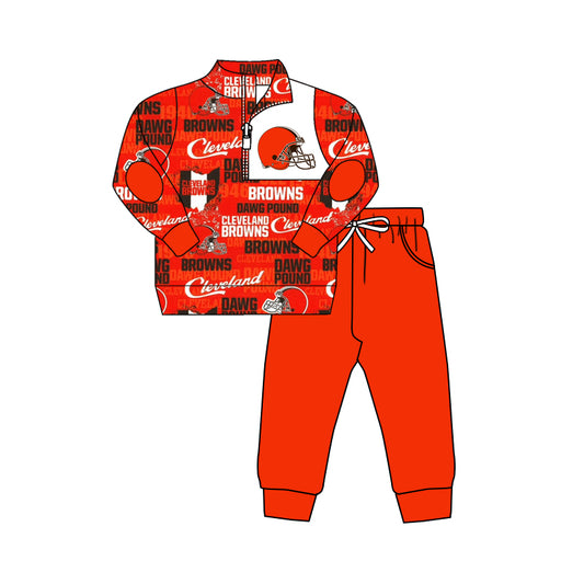 MOQ 3 pcs orange B pullover pants boys team outfits